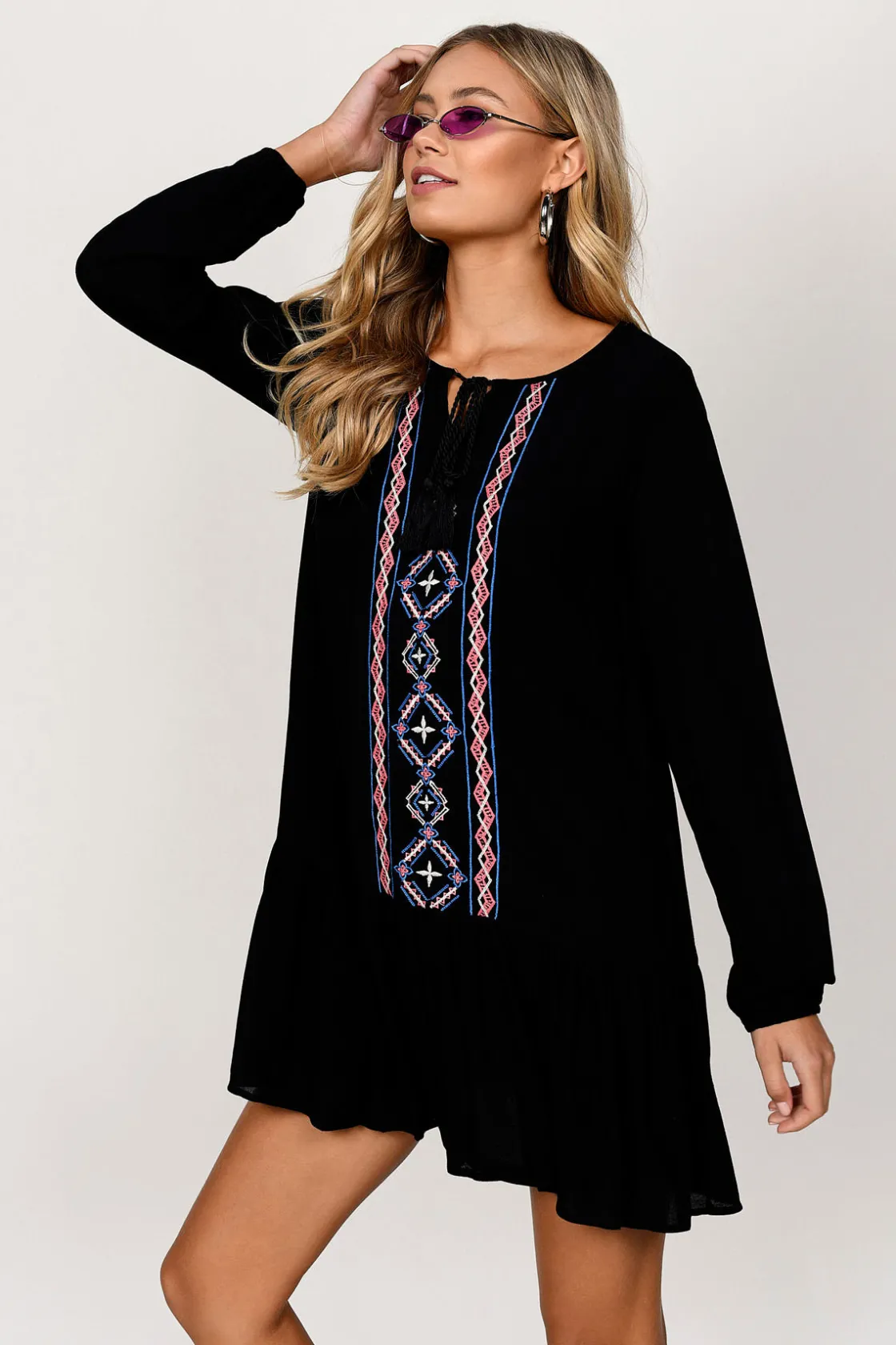 Tobi Nakoma Embroidered Shift Mini Dress -