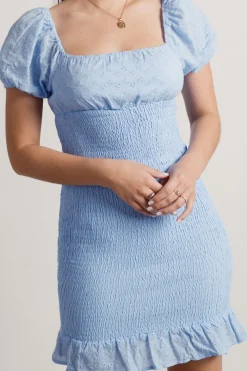 Tobi Namuro Smocked Puff Sleeve Mini Dress - Blue