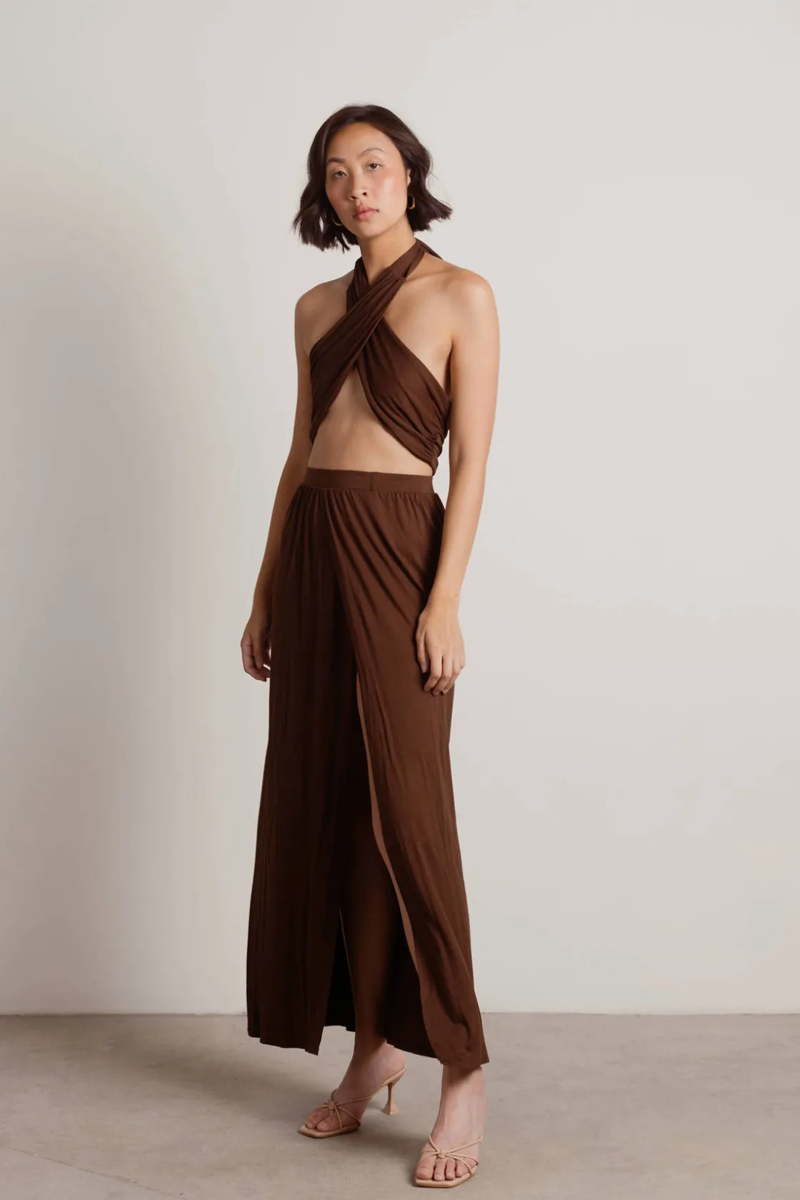 Tobi Naya Cross Halter Top And Slit Maxi Skirt Set -