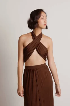 Tobi Naya Cross Halter Top And Slit Maxi Skirt Set -