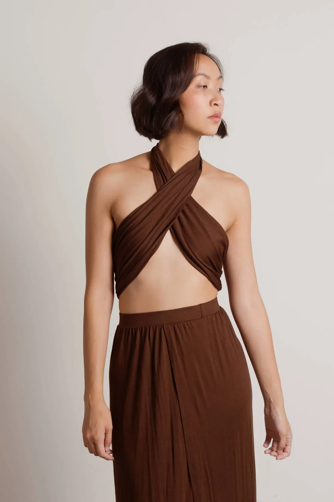 Tobi Naya Cross Halter Top And Slit Maxi Skirt Set -