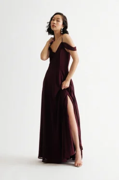 Tobi Nelli Cold Shoulder High Slit Maxi Dress - Ivory