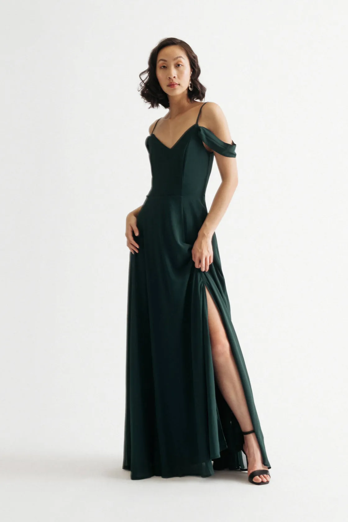 Tobi Nelli Cold Shoulder High Slit Maxi Dress - Ivory
