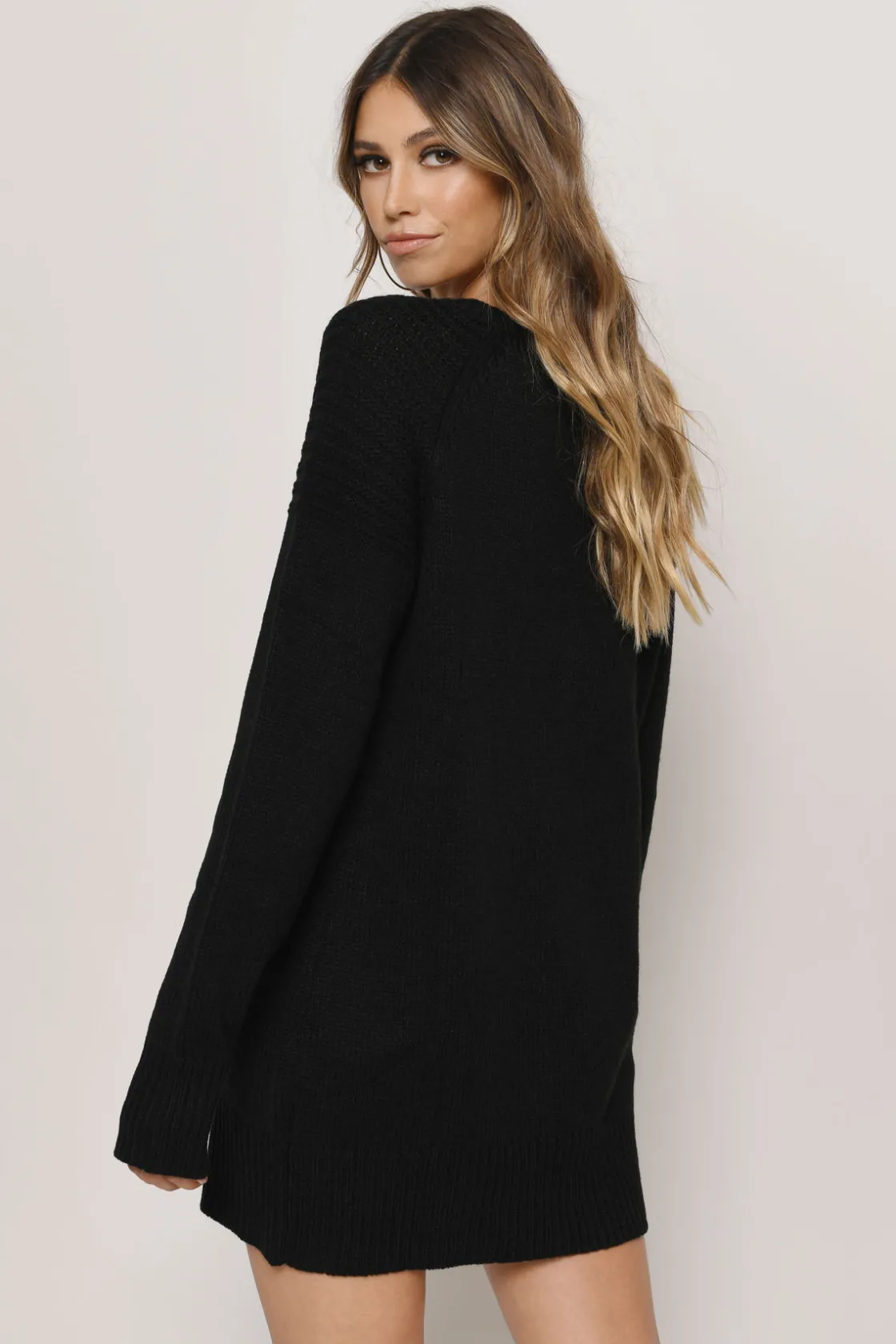 Tobi Never Forget You Lace Up Sweater Mini Dress - Taupe