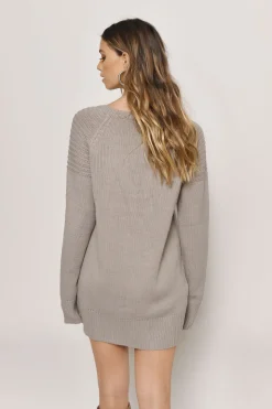 Tobi Never Forget You Lace Up Sweater Mini Dress - Taupe
