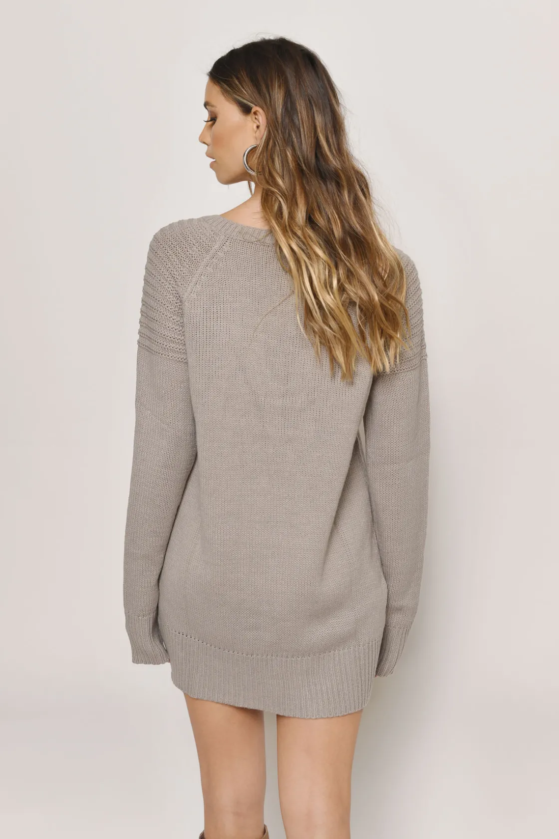 Tobi Never Forget You Lace Up Sweater Mini Dress - Taupe