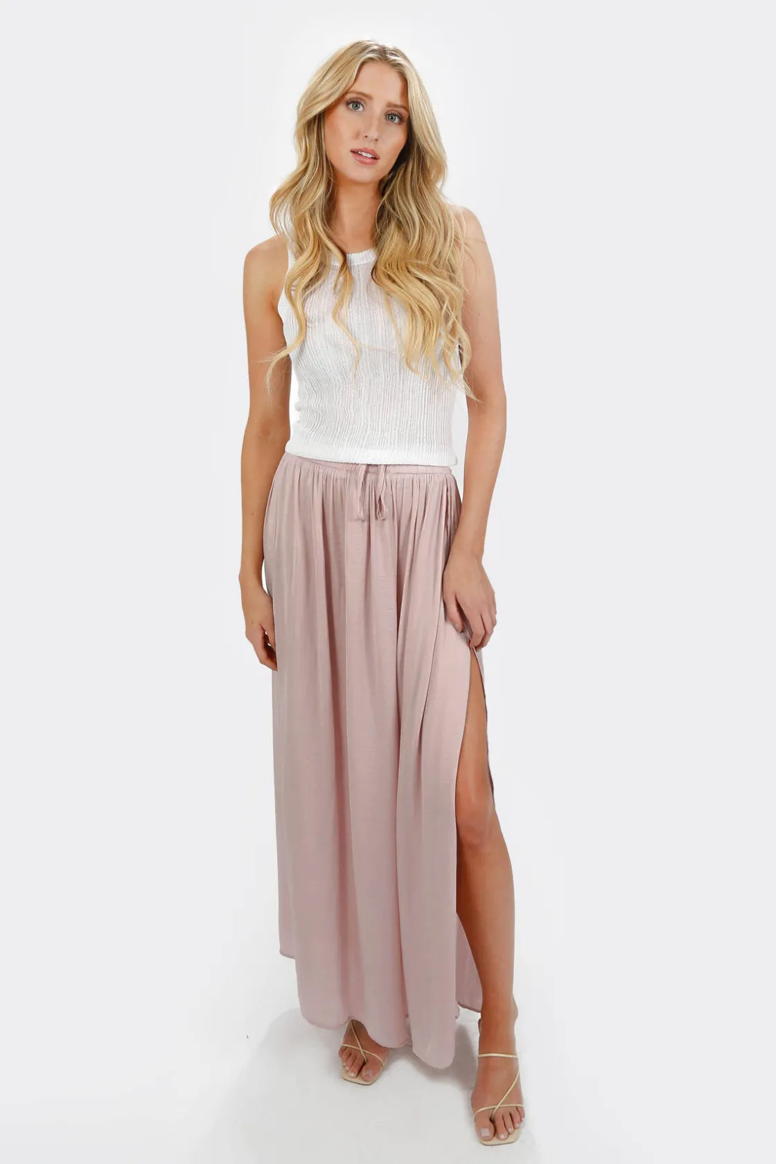 Tobi Nichole Side Slit Maxi Skirt - Sage