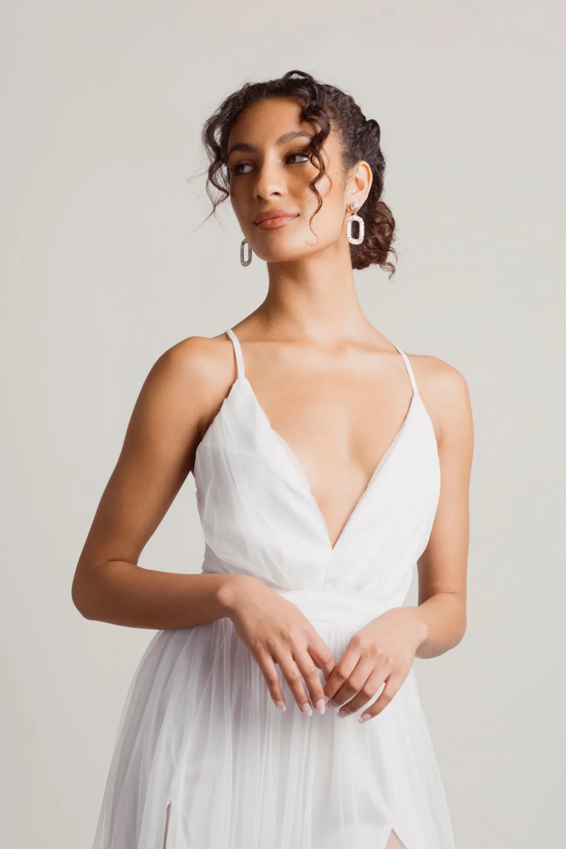 Tobi Night To Remember Chiffon Double High Slit Maxi Dress - Ivory