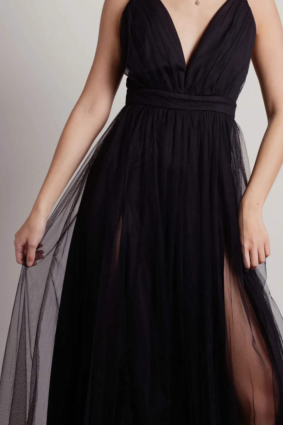 Tobi Night To Remember Chiffon Double High Slit Maxi Dress - Ivory