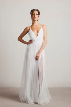 Tobi Night To Remember Chiffon Double High Slit Maxi Dress - Ivory