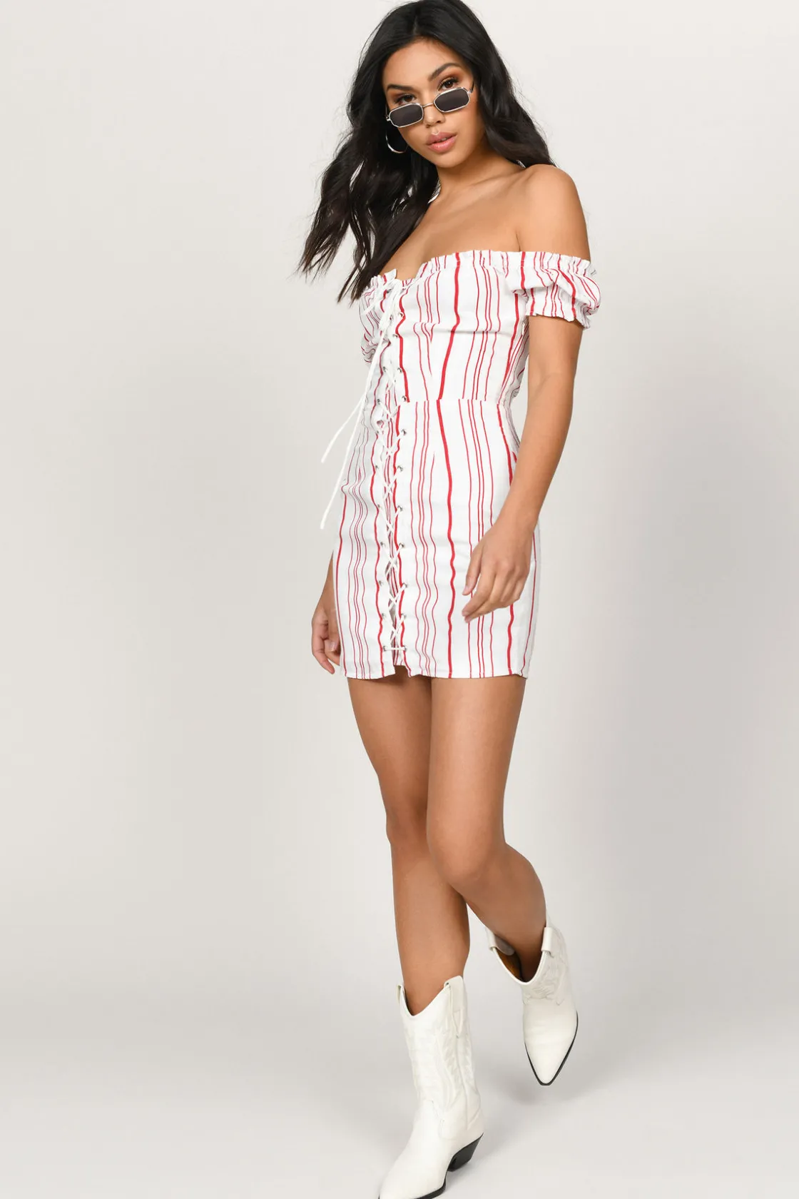 Tobi Nikki Lace Up Off The Shoulder Mini Dress -