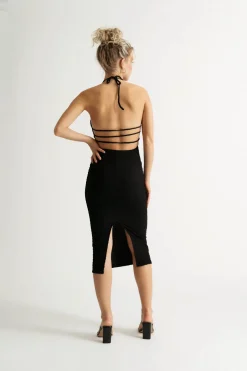 Tobi No Drama Textured Halter Bodycon Midi Dress