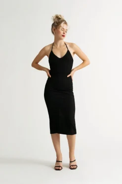 Tobi No Drama Textured Halter Bodycon Midi Dress