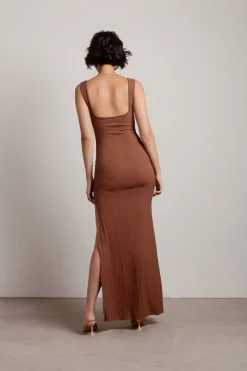 Tobi No Problem Ribbed Cutout Maxi Dress - Brown