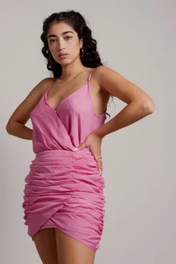 Tobi No Regrets Ruched Surplice Mini Dress - Hot Pink