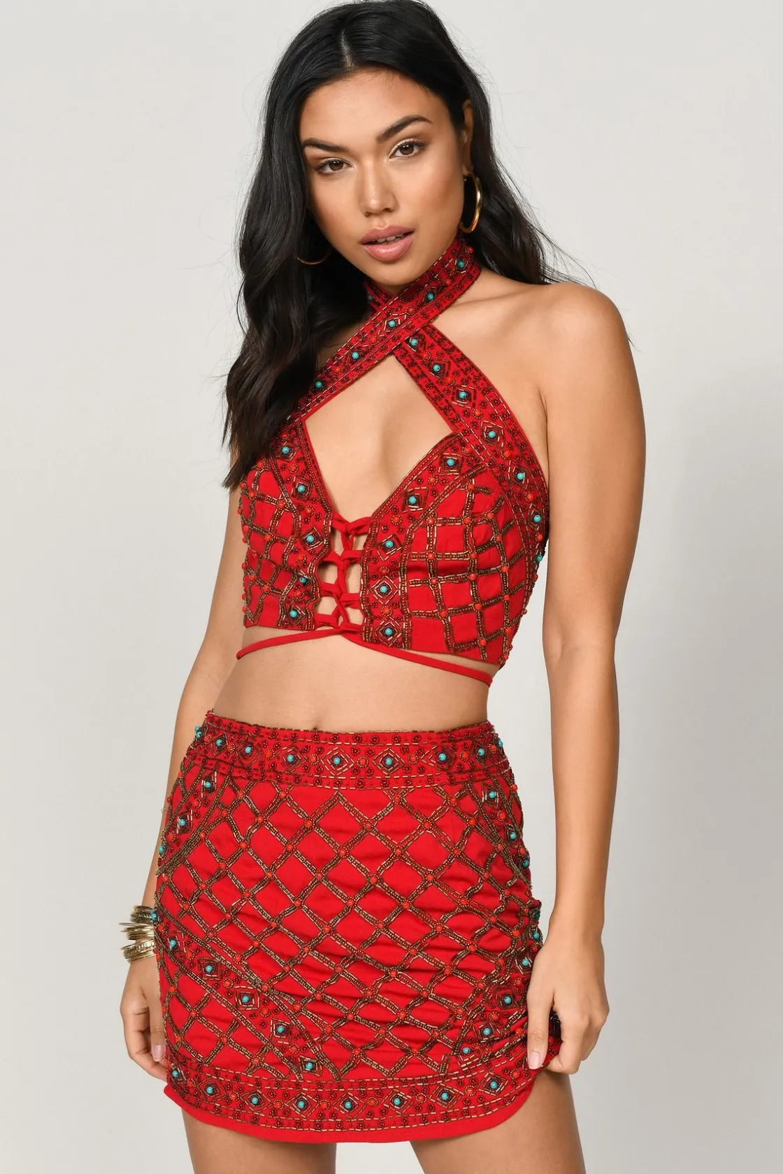 Tobi No Time Embellished Mini Skirt - White