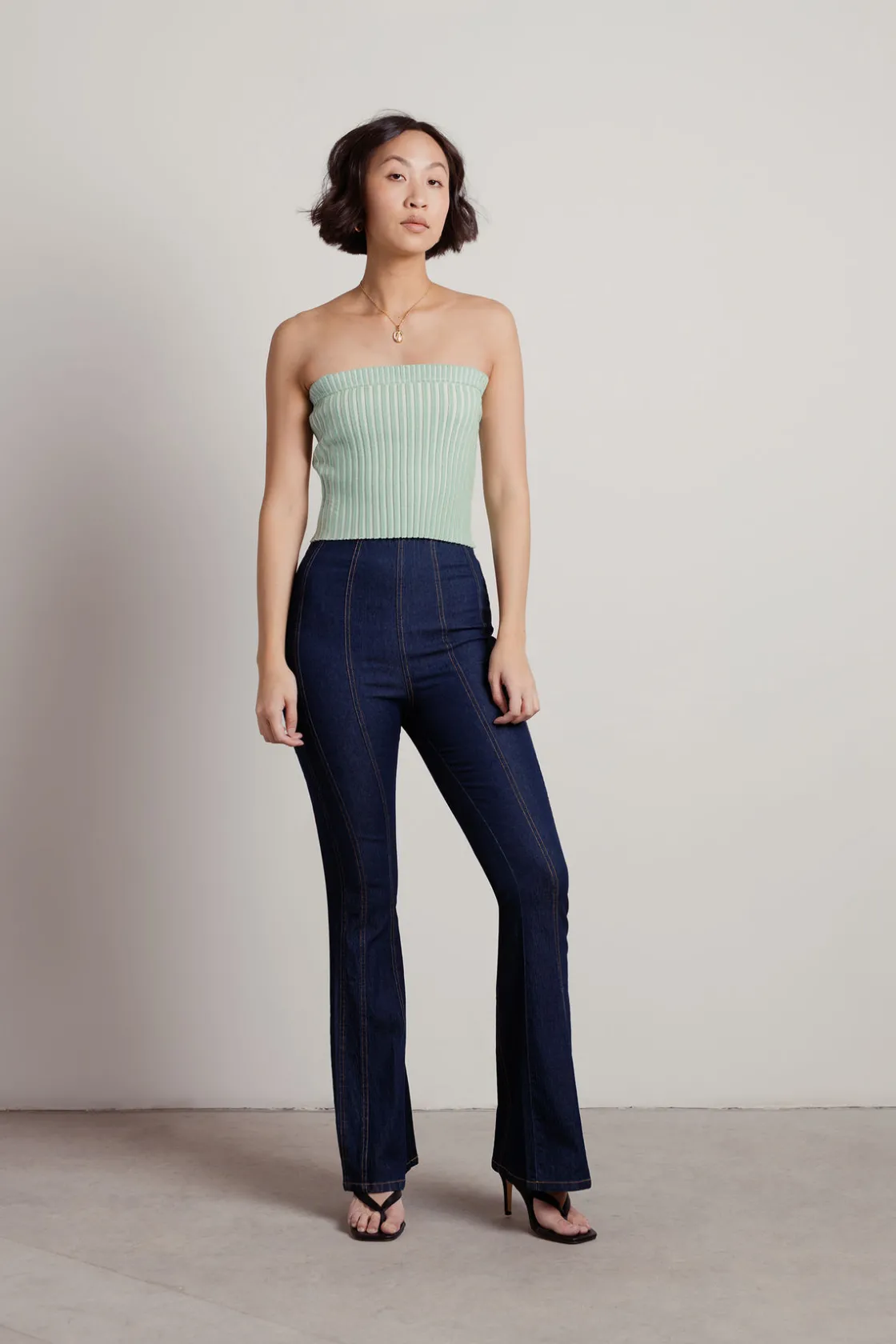 Tobi Not Having It Ribbed Tube Top - Green