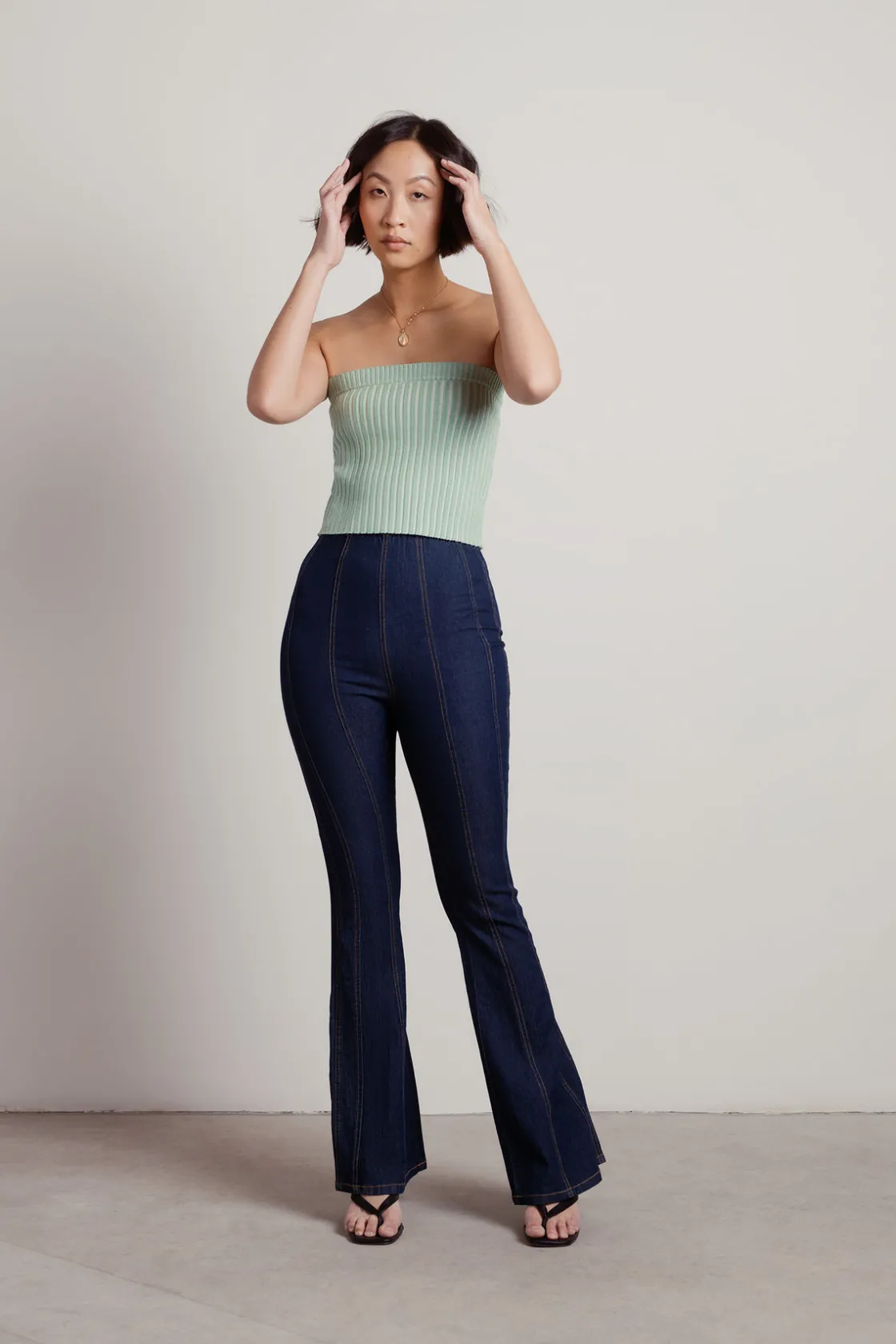 Tobi Not Having It Ribbed Tube Top - Green