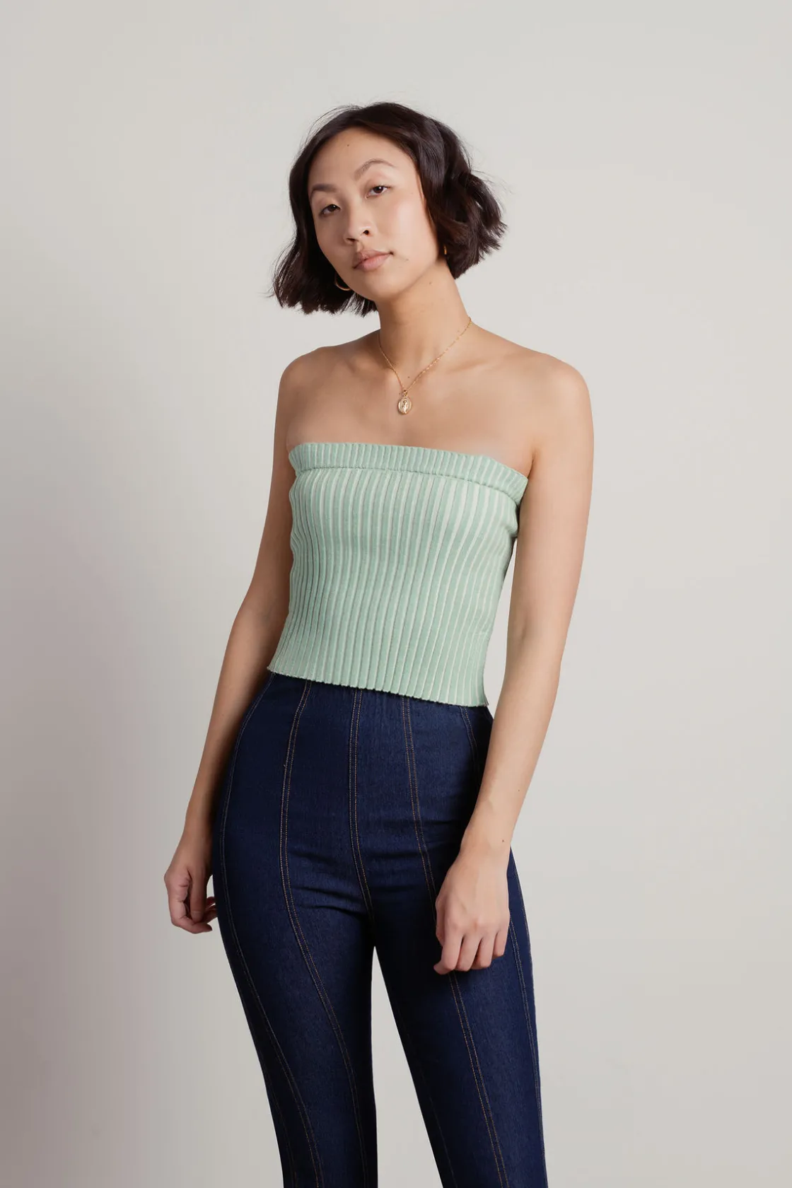 Tobi Not Having It Ribbed Tube Top - Green