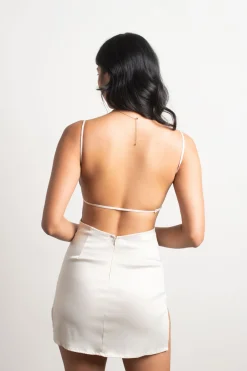 Tobi Nothing But Trouble Satin Open Back Mini Dress - Tan