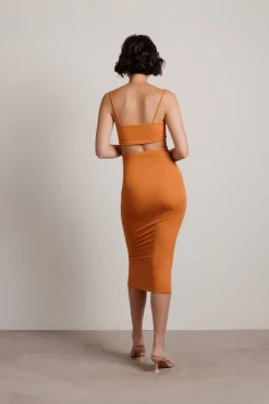 Tobi Oh I See Cutout Ribbed Midi Dress - Terracotta