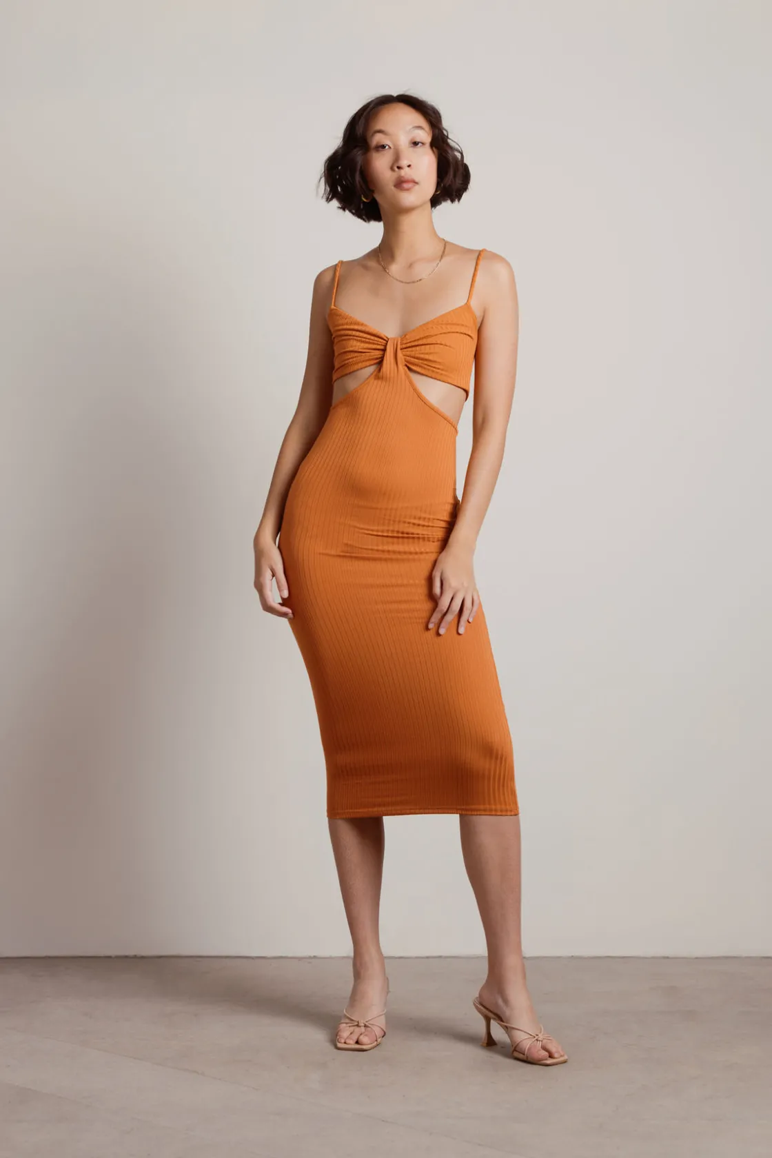 Tobi Oh I See Cutout Ribbed Midi Dress - Terracotta