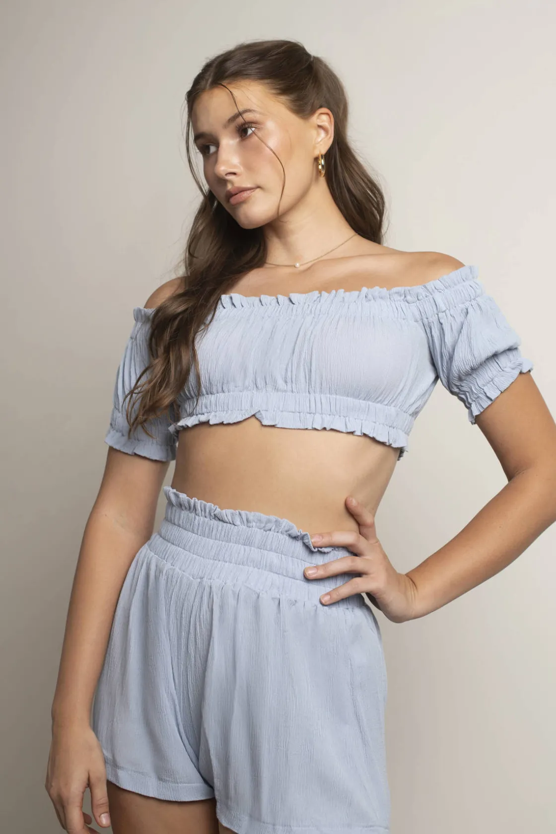 Tobi Oke Smocked Crop Top And Short Set -