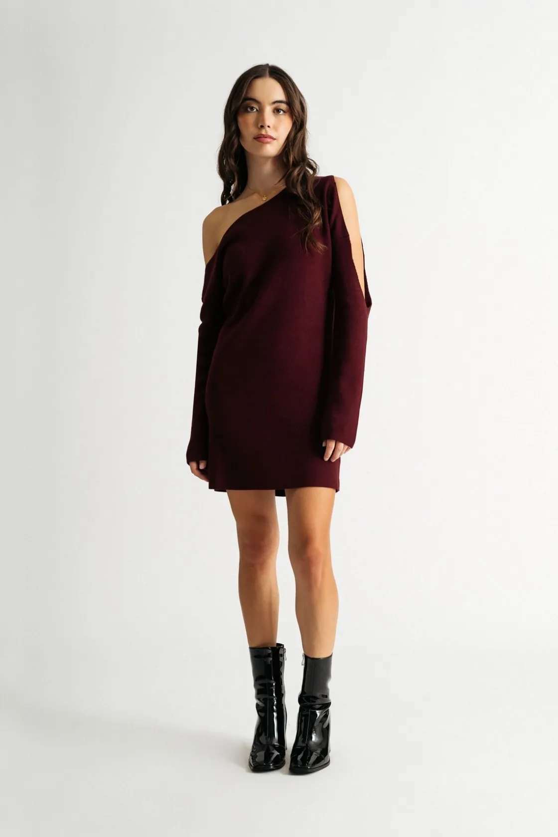 Tobi Olivia One Side Sleeve Sweater Mini Dress - Black