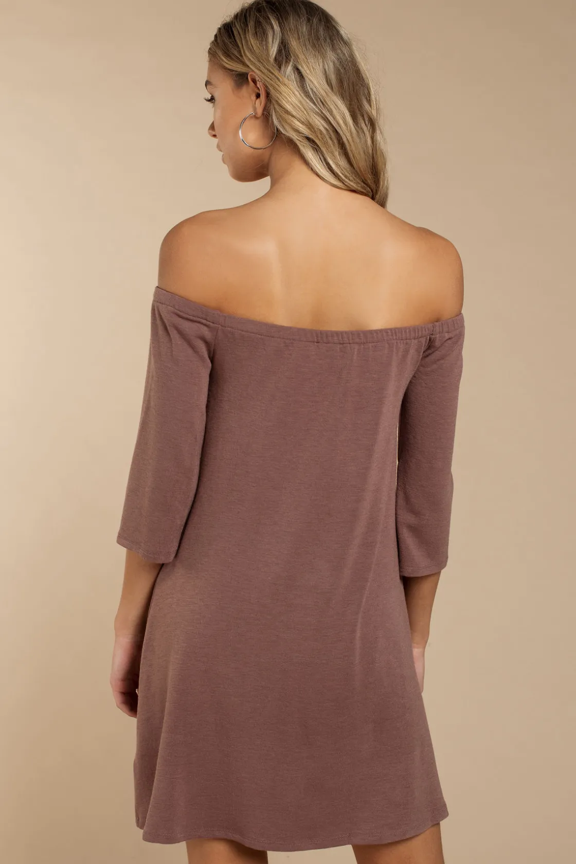 Tobi Olly Off The Shoulder Shift Mini Dress - Mauve