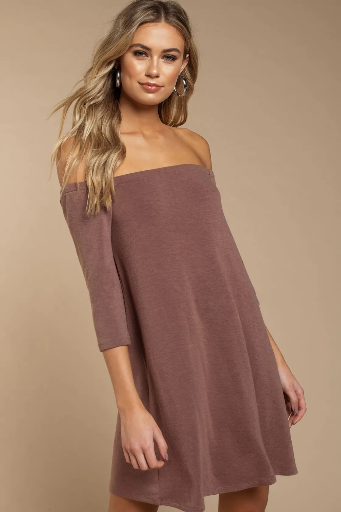 Tobi Olly Off The Shoulder Shift Mini Dress - Mauve