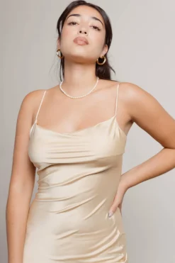 Tobi On A Mission Satin Cami Mini Dress - Light Gold