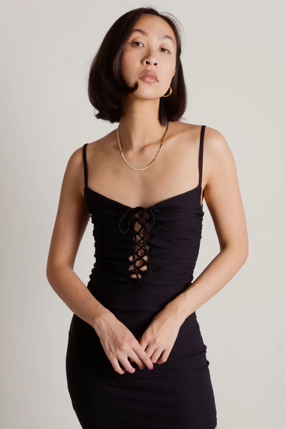 Tobi On Repeat Lace Up Bodycon Mini Dress - Off White