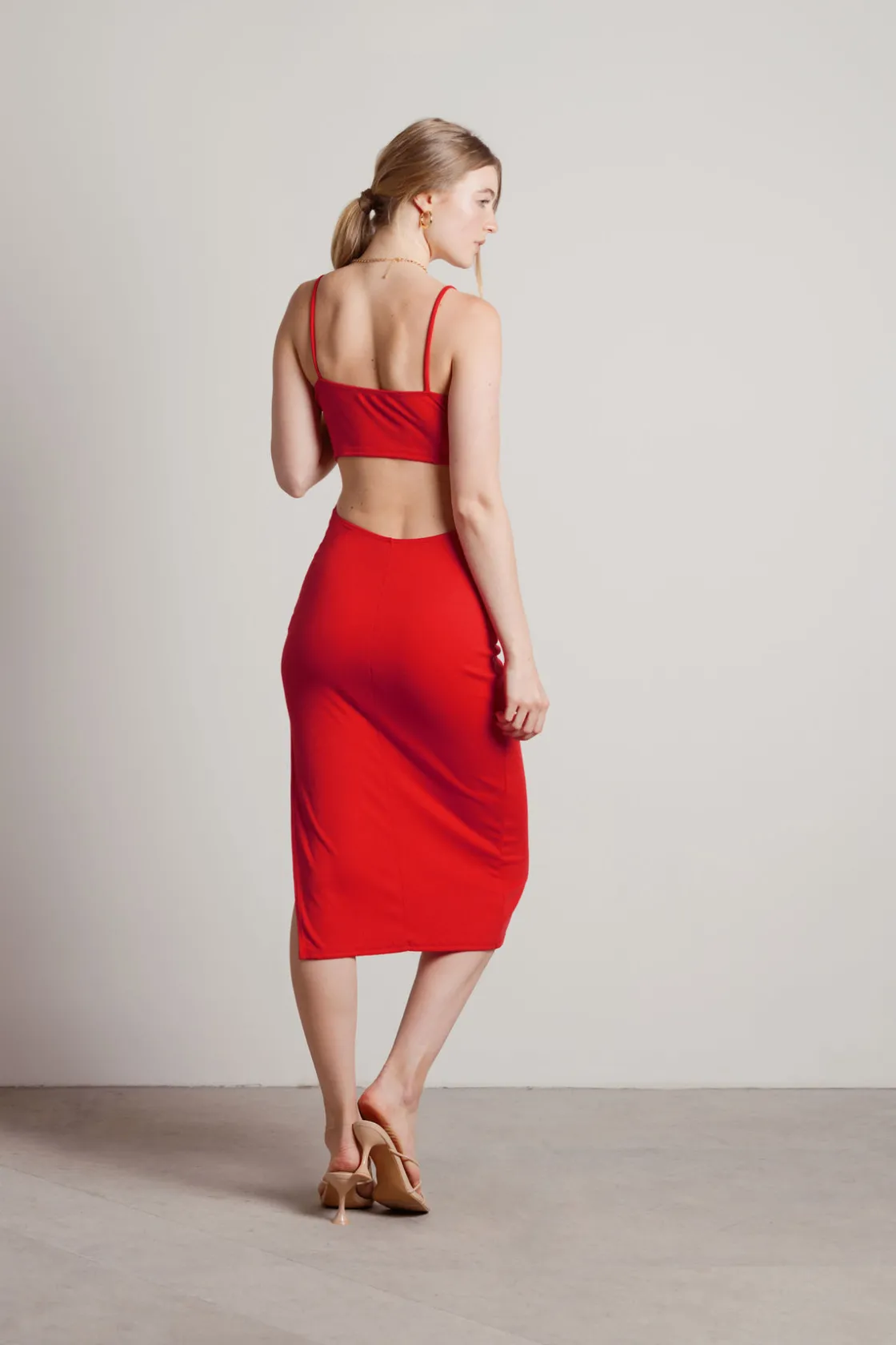 Tobi On The Nose Knotted Bust Cutout Midi Dress - Peach