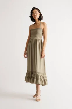 Tobi On To Something Smocked Open Back Midi Dress -