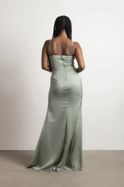 Tobi One More Night Satin High Slit Maxi Dress - Burgundy