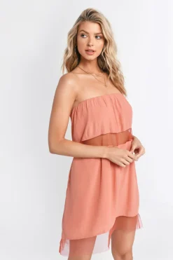 Tobi Only Girl Strapless Mesh Hem Mini Dress -