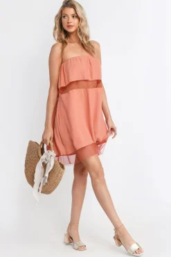 Tobi Only Girl Strapless Mesh Hem Mini Dress -