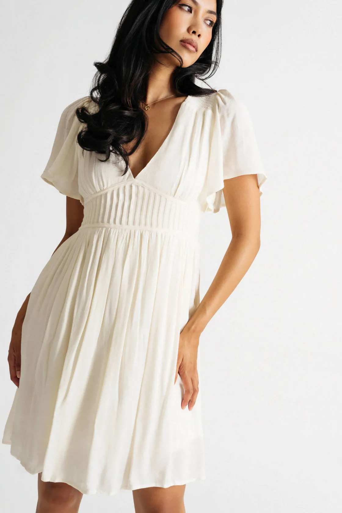 Tobi Out Of Time Plunging Pleated Mini Dress -