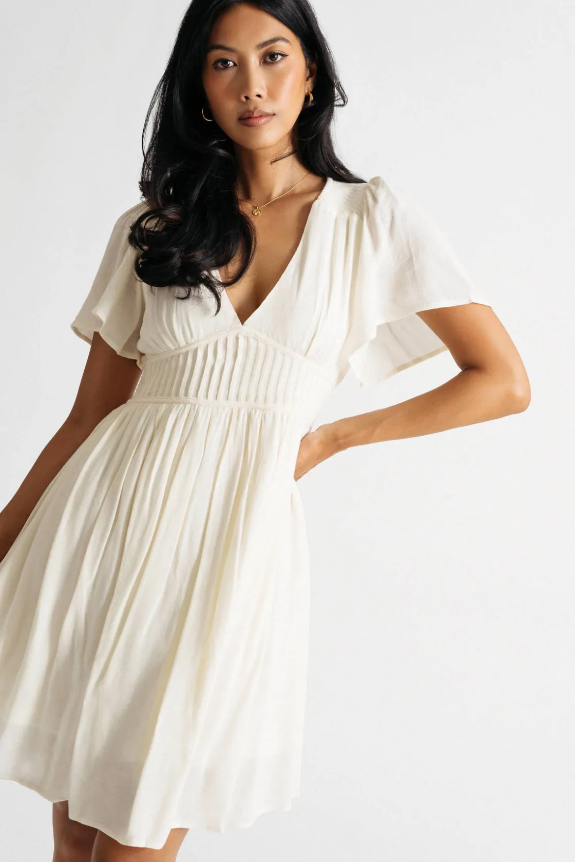 Tobi Out Of Time Plunging Pleated Mini Dress -