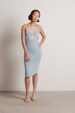 Tobi Over There Ribbed Cutout Midi Dress - Blue