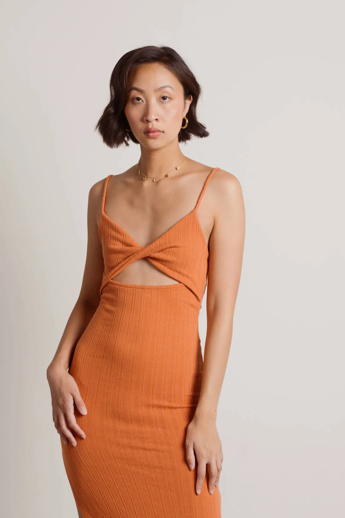 Tobi Over There Ribbed Cutout Midi Dress - Blue