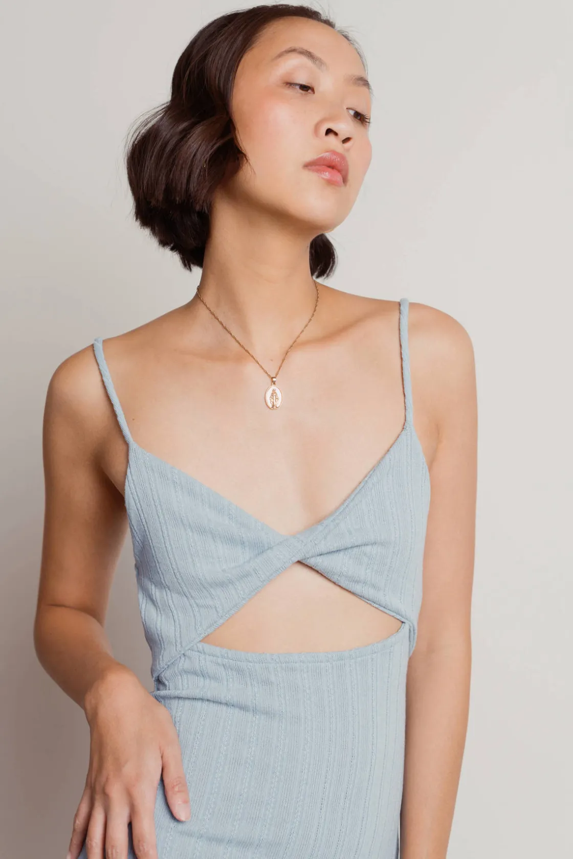 Tobi Over There Ribbed Cutout Midi Dress - Blue