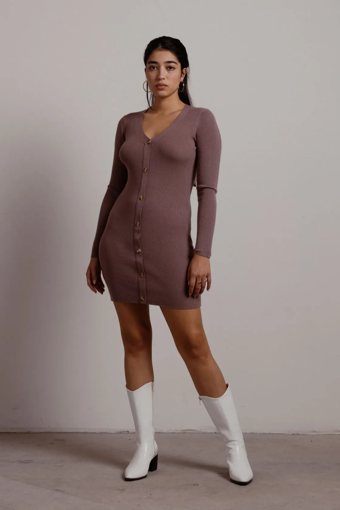 Tobi Oxnard Ribbed Sweater Mini Dress -