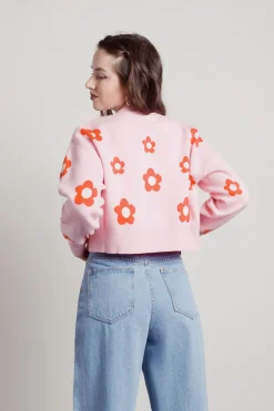 Tobi Paint By Flowers Floral Print Cardigan - Strawberry Pink