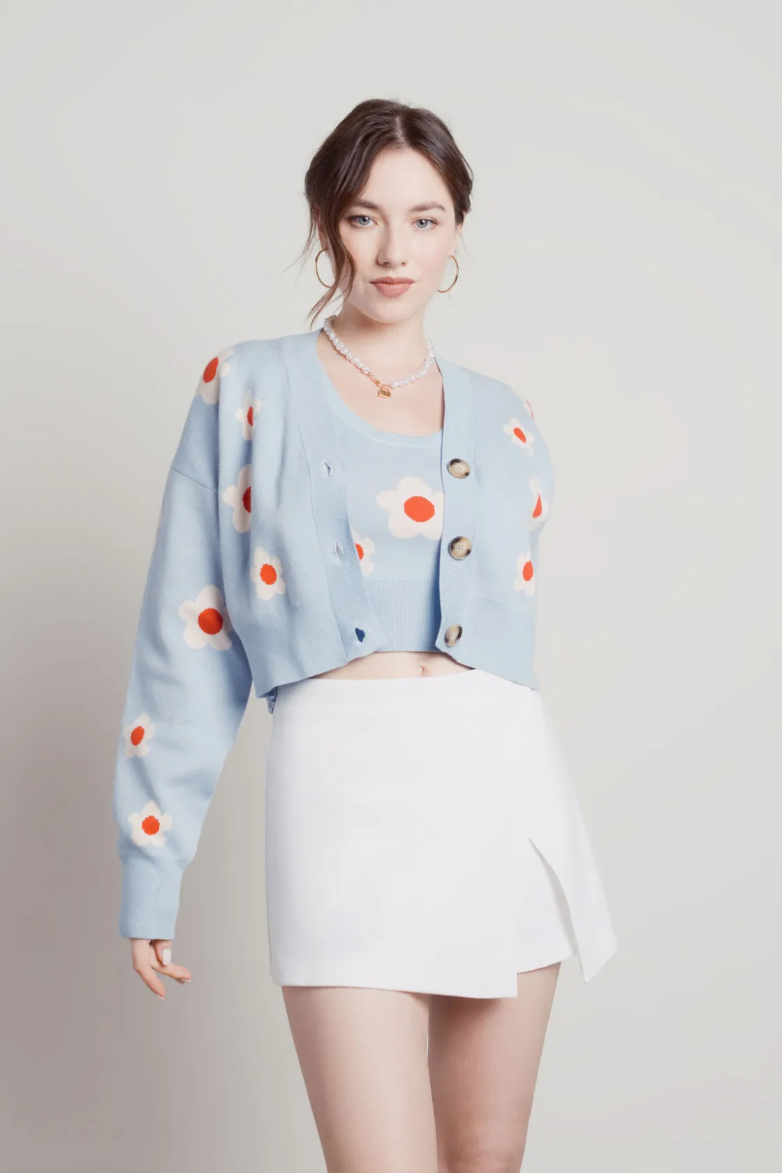 Tobi Paint By Flowers Floral Print Cardigan - Strawberry Pink