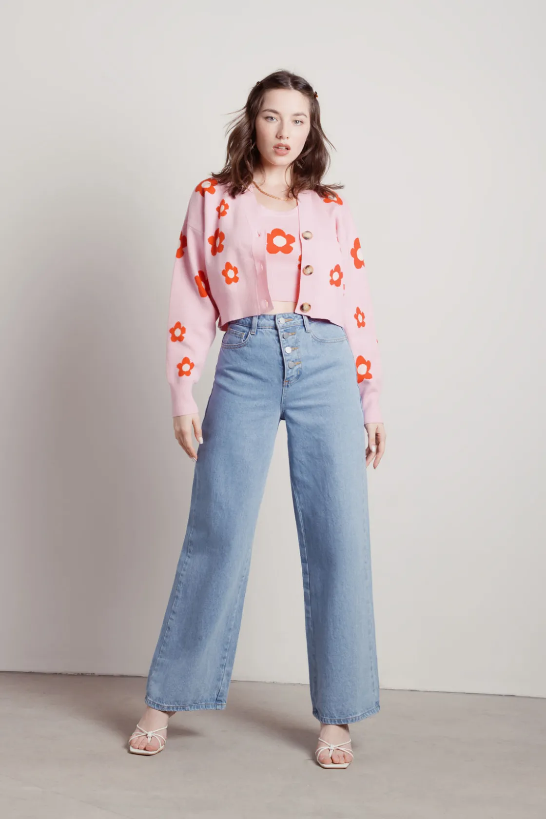 Tobi Paint By Flowers Floral Print Cardigan - Strawberry Pink