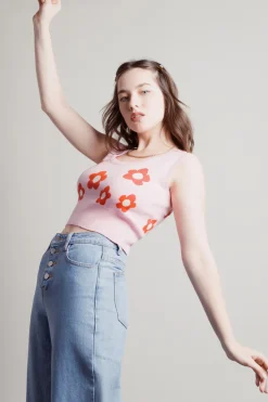 Tobi Paint By Flowers Tank Top - Strawberry Pink