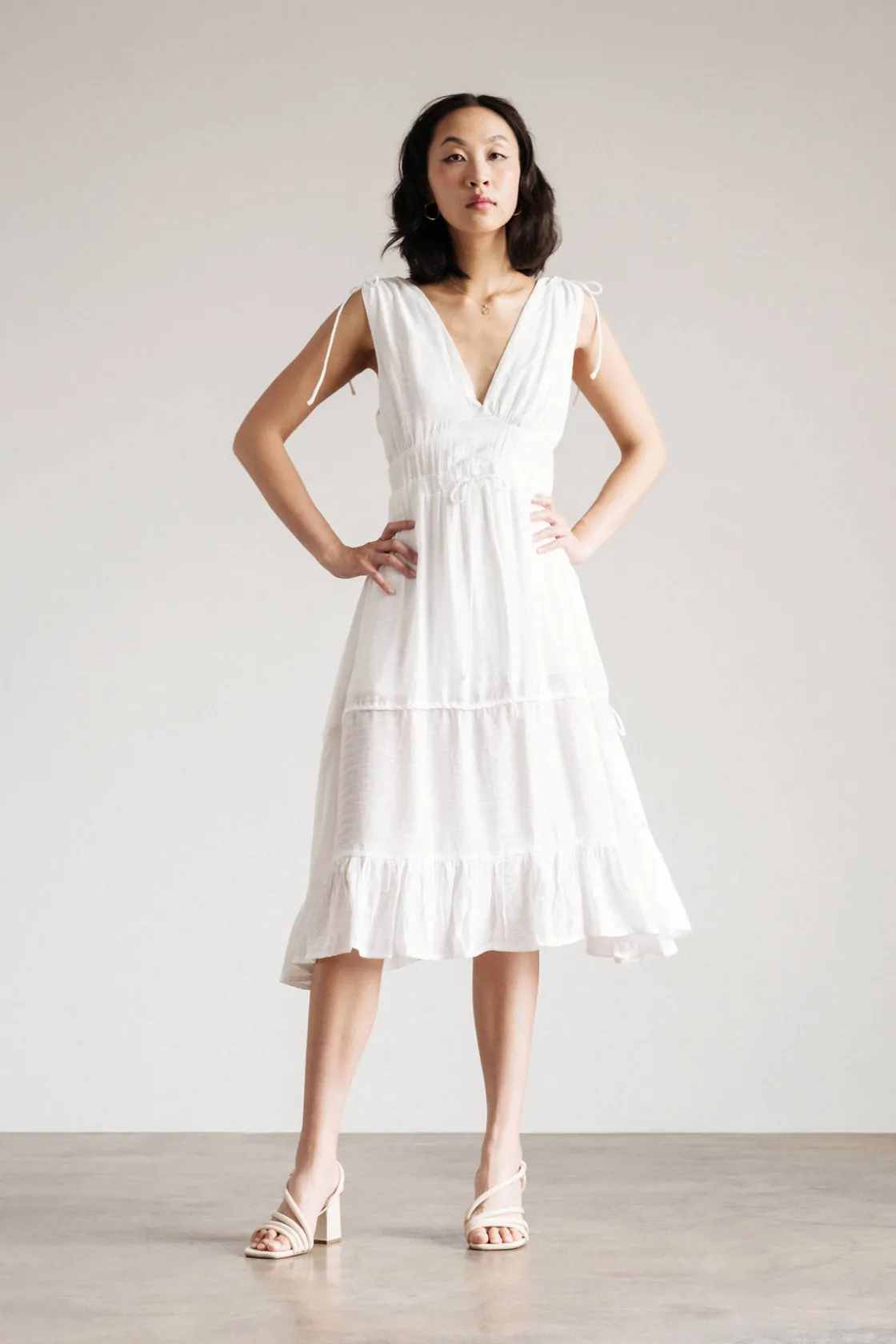 Tobi Pallas Ruched Slit Midi Dress