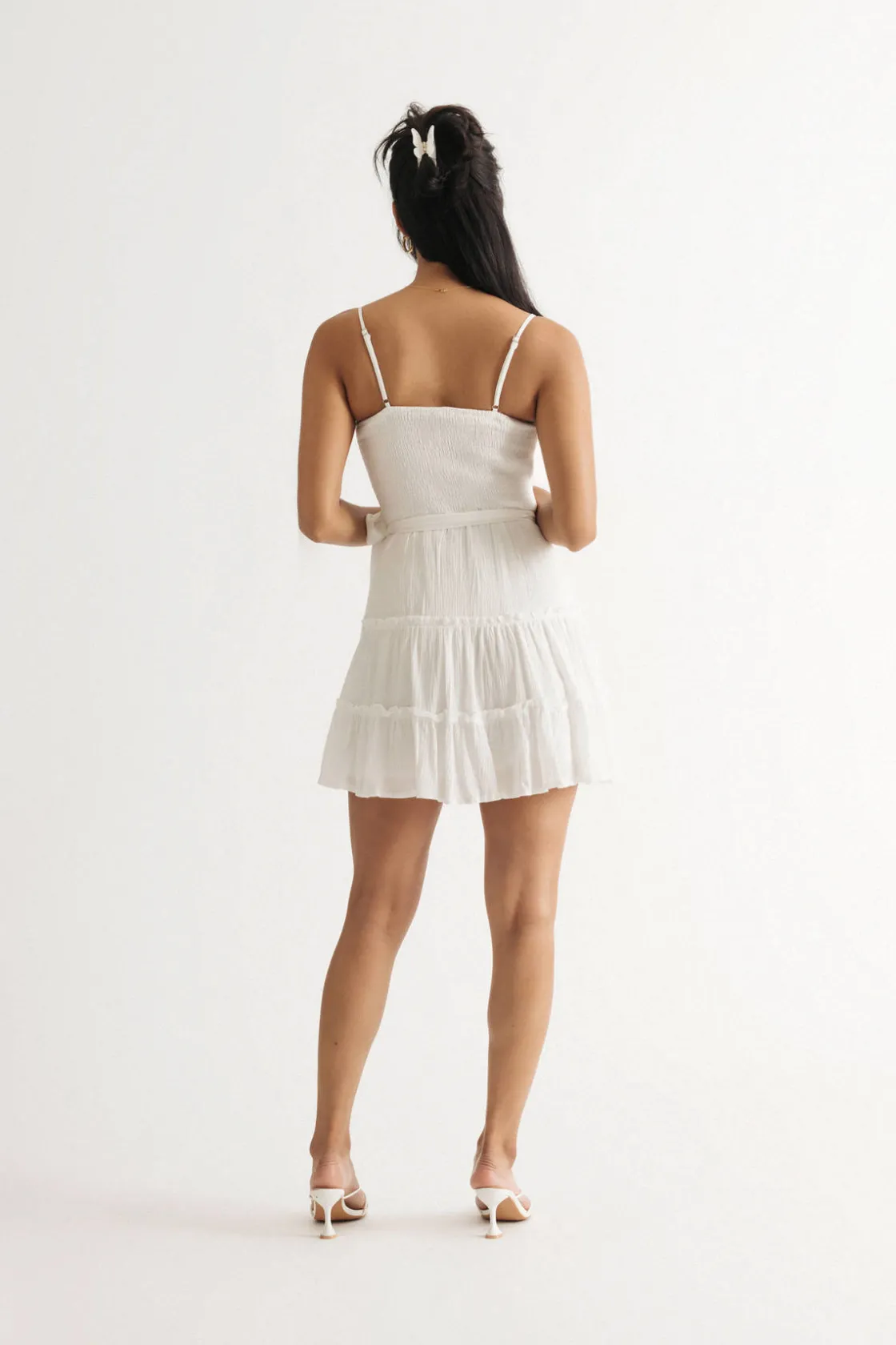 Tobi Paola Smocked Ruched Tiered Skater Dress