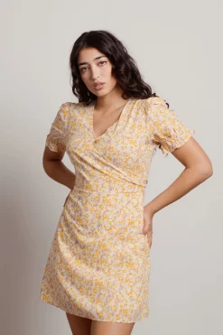 Tobi Picket Fence Floral Wrap Mini Dress -